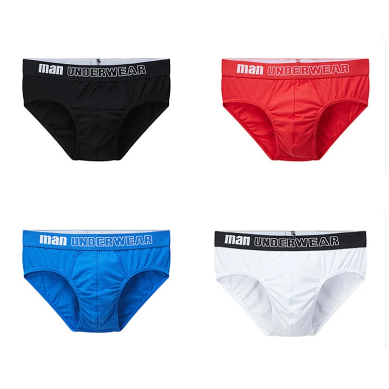 4pcs Men's Cotton Briefs Breathable Solid Color Panties Men Underwear Comfortable Loose Fit Underpants (image for) 4pcs Men's Cotton Briefs Breathable Solid Color Panties Men Underwear Comfortable Loose Fit Underpants